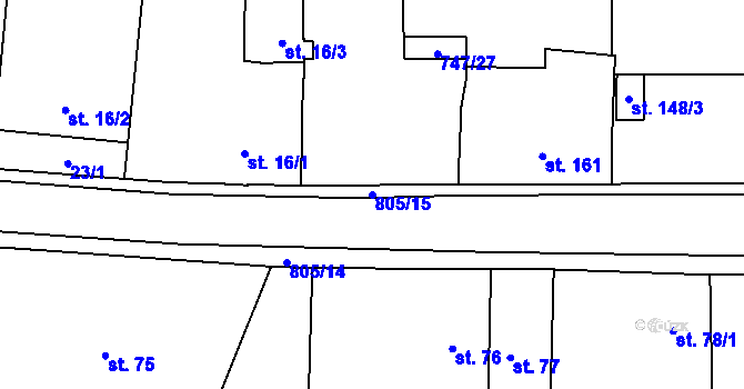 Parcela st. 805/15 v KÚ Kněžice u Městce Králové, Katastrální mapa