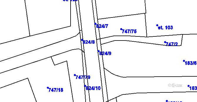 Parcela st. 824/9 v KÚ Kněžice u Městce Králové, Katastrální mapa