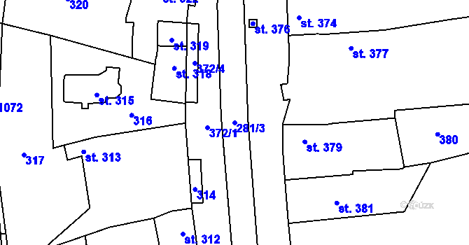 Parcela st. 281/3 v KÚ Kněžice u Podbořan, Katastrální mapa