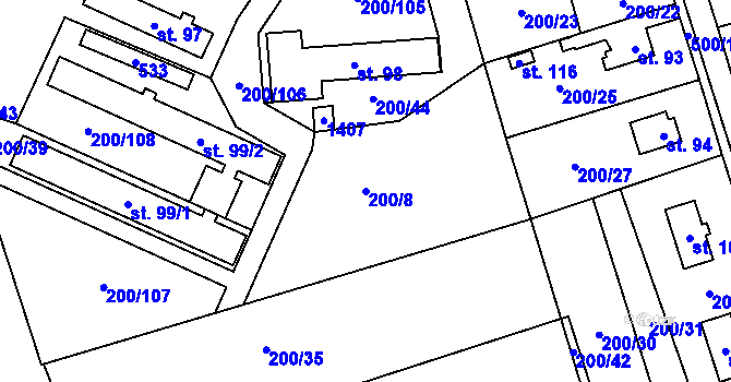 Parcela st. 200/8 v KÚ Kněžice u Ronova, Katastrální mapa