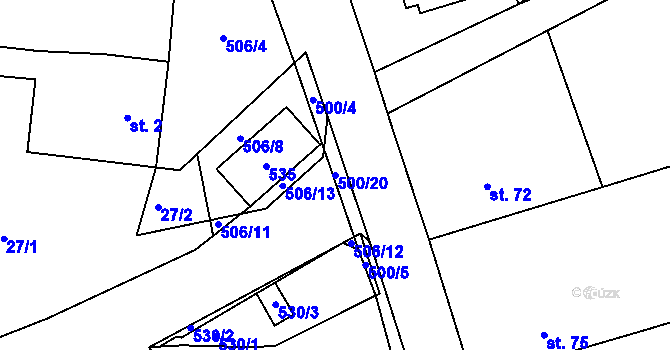 Parcela st. 500/20 v KÚ Kněžice u Ronova, Katastrální mapa