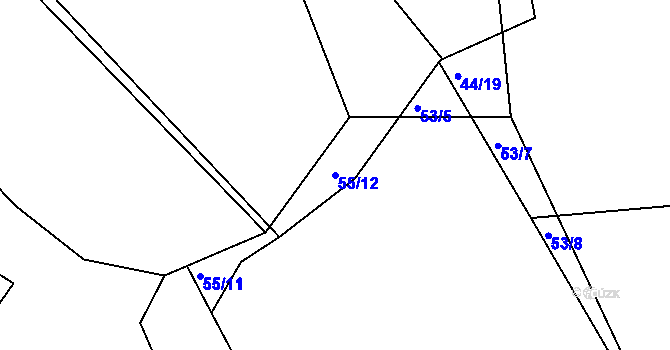 Parcela st. 55/12 v KÚ Moravany u Ronova, Katastrální mapa