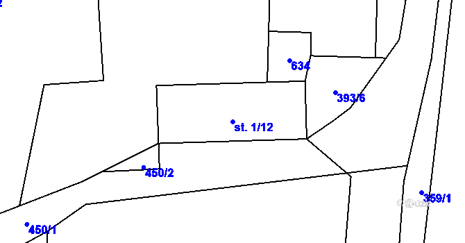 Parcela st. 1/12 v KÚ Moravany u Ronova, Katastrální mapa