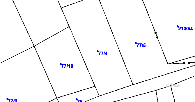 Parcela st. 77/4 v KÚ Brodce, Katastrální mapa