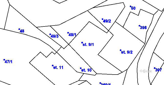 Parcela st. 9/1 v KÚ Brodce, Katastrální mapa