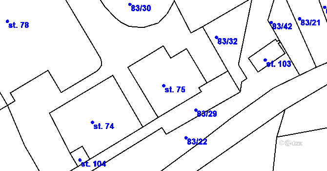 Parcela st. 75 v KÚ Brodce, Katastrální mapa