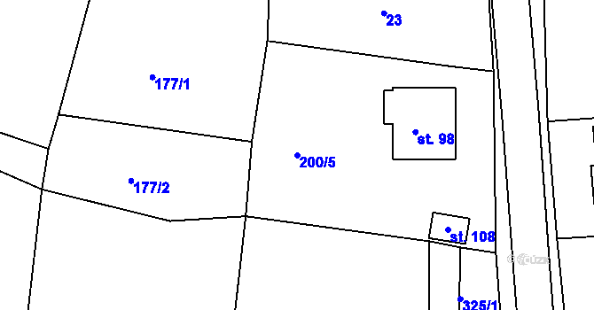 Parcela st. 200/5 v KÚ Brodce, Katastrální mapa
