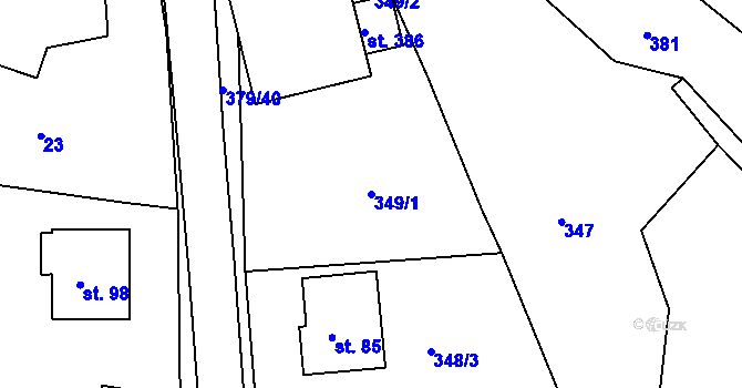 Parcela st. 349/1 v KÚ Brodce, Katastrální mapa