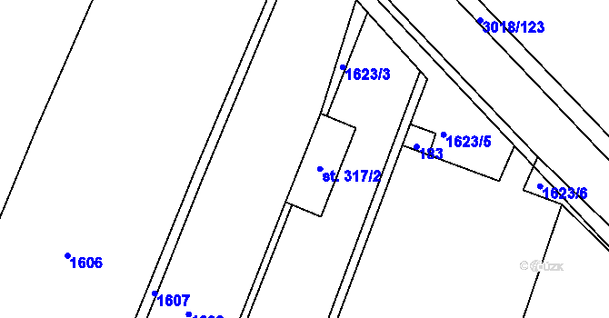 Parcela st. 317/1 v KÚ Kněžice u Třebíče, Katastrální mapa