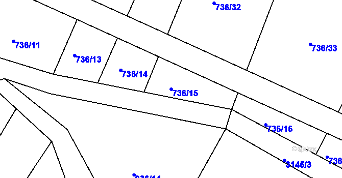 Parcela st. 736/15 v KÚ Kněžice u Třebíče, Katastrální mapa