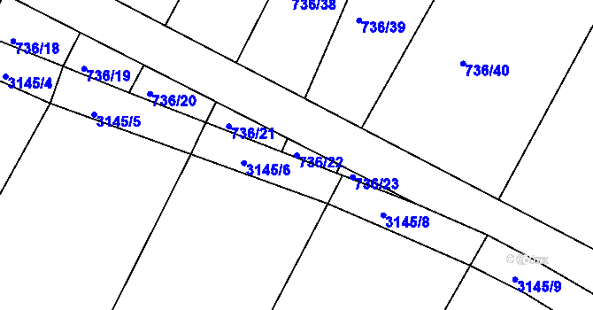 Parcela st. 736/22 v KÚ Kněžice u Třebíče, Katastrální mapa