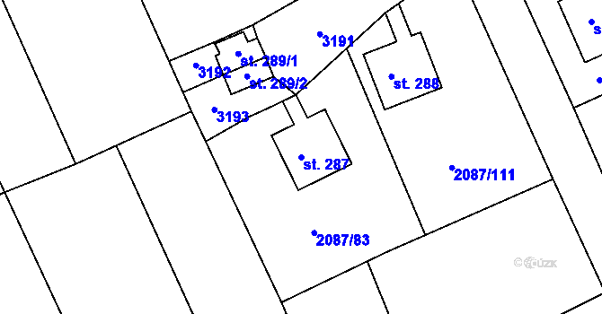 Parcela st. 287 v KÚ Kněžice u Třebíče, Katastrální mapa