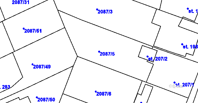 Parcela st. 2087/5 v KÚ Kněžice u Třebíče, Katastrální mapa