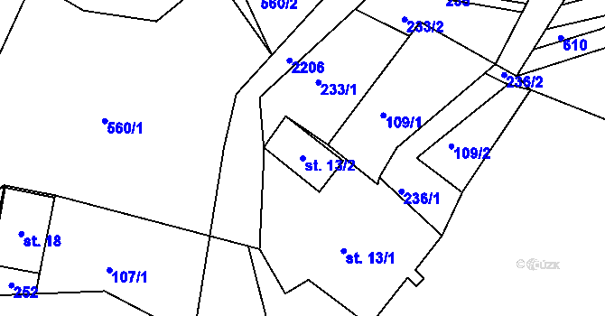 Parcela st. 13/2 v KÚ Rychlov u Kněžic, Katastrální mapa