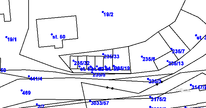Parcela st. 235/33 v KÚ Víska u Kněžic, Katastrální mapa