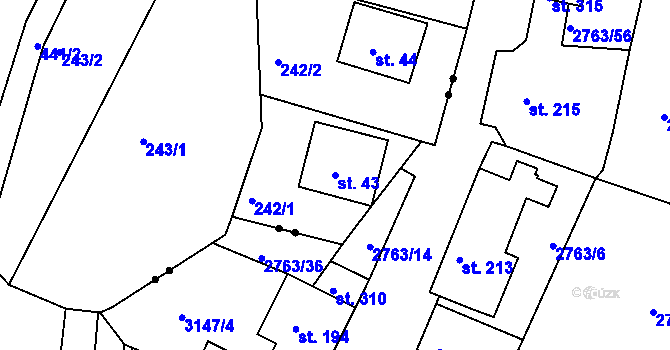 Parcela st. 43 v KÚ Víska u Kněžic, Katastrální mapa