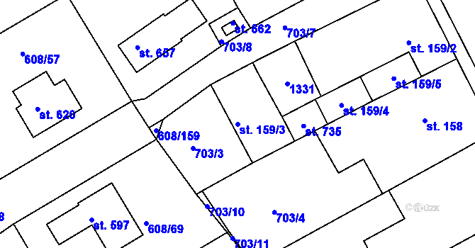 Parcela st. 159/3 v KÚ Kněžmost, Katastrální mapa