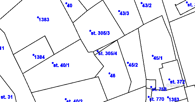 Parcela st. 305/4 v KÚ Kněžmost, Katastrální mapa