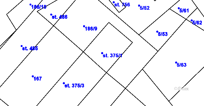Parcela st. 375/1 v KÚ Kněžmost, Katastrální mapa