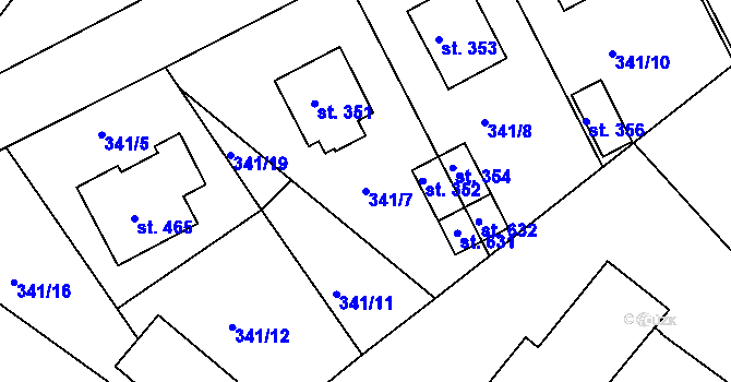 Parcela st. 341/7 v KÚ Kněžmost, Katastrální mapa
