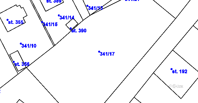 Parcela st. 341/17 v KÚ Kněžmost, Katastrální mapa