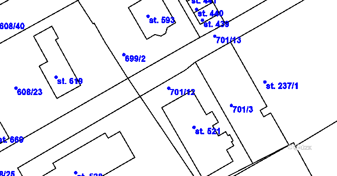 Parcela st. 701/12 v KÚ Kněžmost, Katastrální mapa