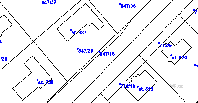 Parcela st. 847/18 v KÚ Kněžmost, Katastrální mapa