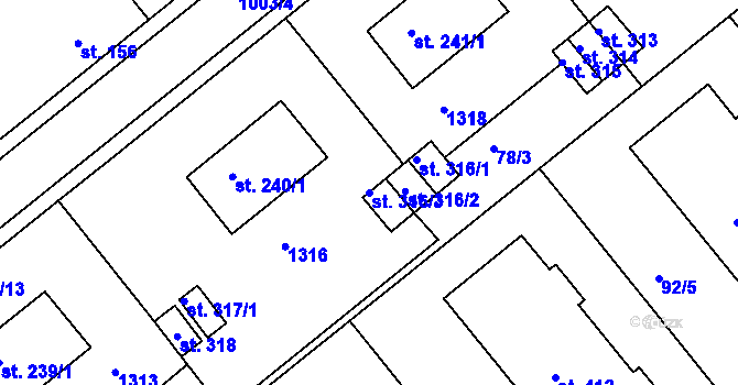 Parcela st. 316/3 v KÚ Kněžmost, Katastrální mapa