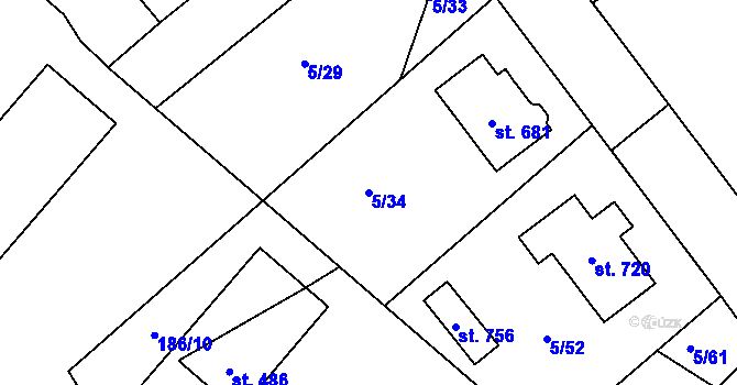 Parcela st. 5/34 v KÚ Kněžmost, Katastrální mapa