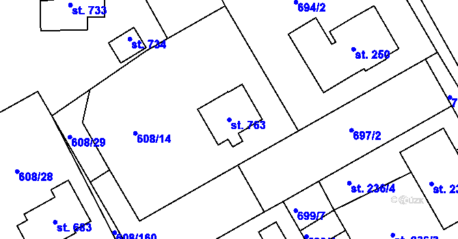 Parcela st. 763 v KÚ Kněžmost, Katastrální mapa