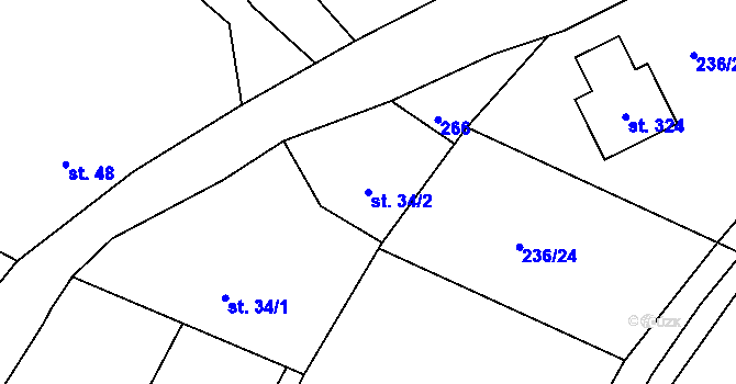 Parcela st. 34/2 v KÚ Suhrovice, Katastrální mapa