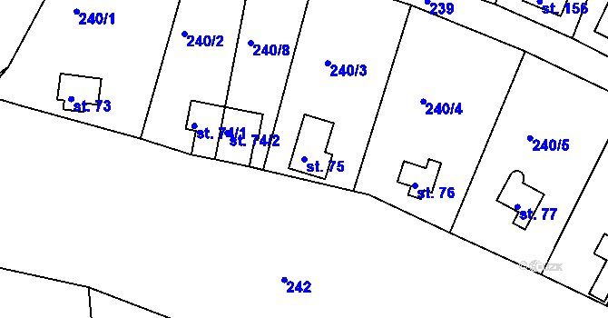 Parcela st. 75 v KÚ Suhrovice, Katastrální mapa