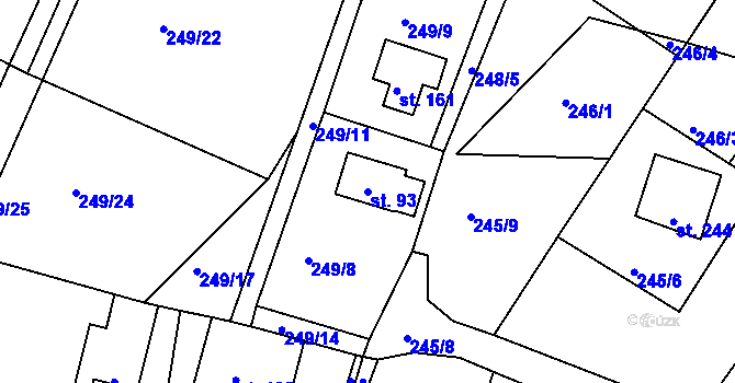 Parcela st. 93 v KÚ Suhrovice, Katastrální mapa