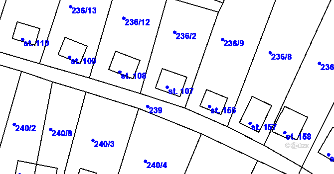 Parcela st. 107 v KÚ Suhrovice, Katastrální mapa