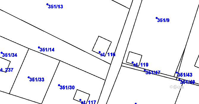 Parcela st. 116 v KÚ Suhrovice, Katastrální mapa