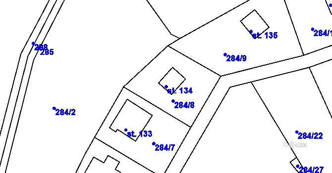 Parcela st. 134 v KÚ Suhrovice, Katastrální mapa