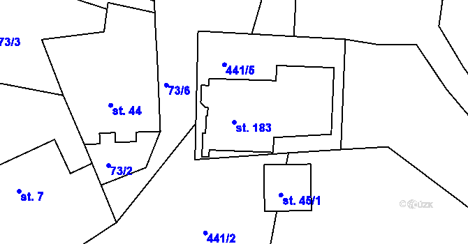 Parcela st. 183 v KÚ Suhrovice, Katastrální mapa