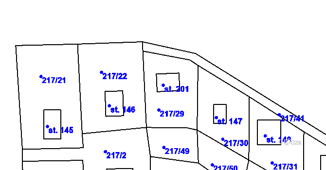 Parcela st. 201 v KÚ Suhrovice, Katastrální mapa