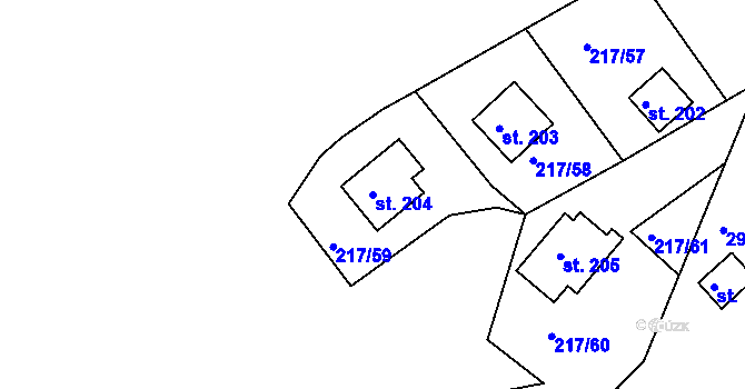 Parcela st. 204 v KÚ Suhrovice, Katastrální mapa