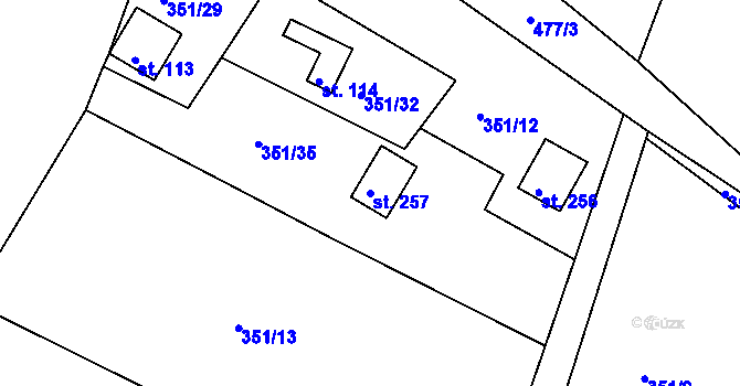 Parcela st. 257 v KÚ Suhrovice, Katastrální mapa