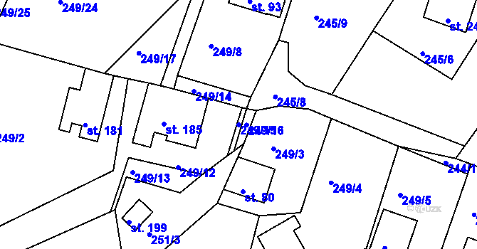 Parcela st. 249/15 v KÚ Suhrovice, Katastrální mapa