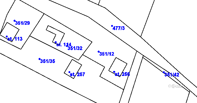 Parcela st. 351/12 v KÚ Suhrovice, Katastrální mapa
