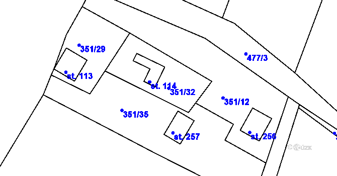 Parcela st. 351/32 v KÚ Suhrovice, Katastrální mapa