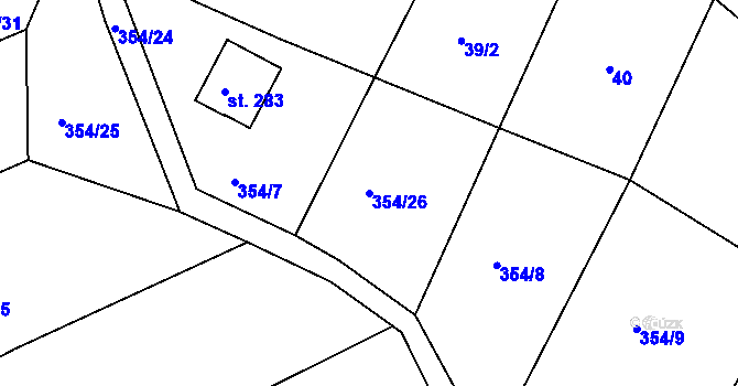 Parcela st. 354/26 v KÚ Suhrovice, Katastrální mapa
