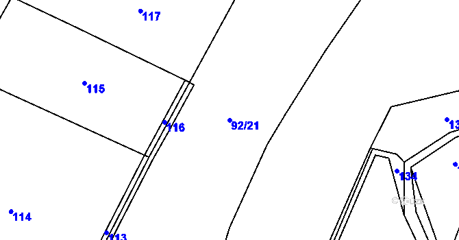 Parcela st. 92/21 v KÚ Suhrovice, Katastrální mapa