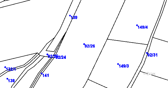 Parcela st. 92/26 v KÚ Suhrovice, Katastrální mapa