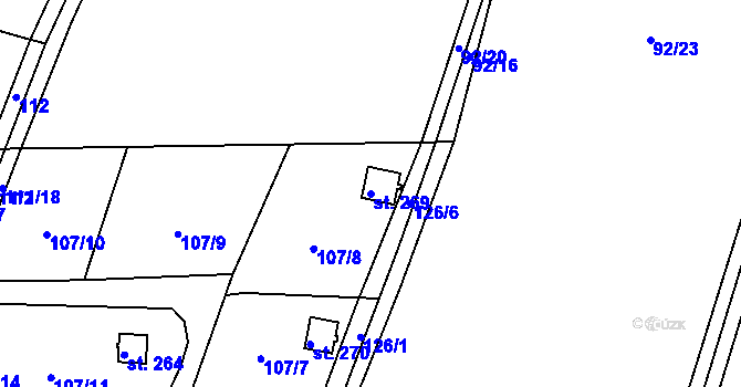 Parcela st. 269 v KÚ Suhrovice, Katastrální mapa