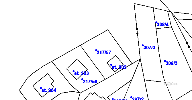 Parcela st. 217/57 v KÚ Suhrovice, Katastrální mapa
