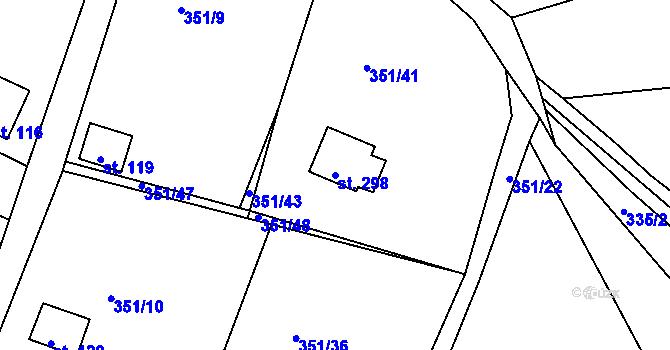 Parcela st. 298 v KÚ Suhrovice, Katastrální mapa