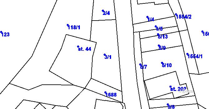 Parcela st. 3/1 v KÚ Kněžnice, Katastrální mapa
